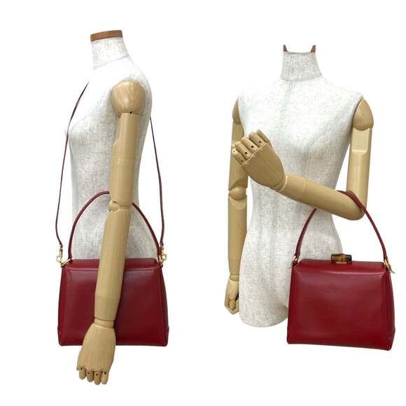 GUCCI Authentic Red Leather Bamboo Shoulder Bag - Picture 2 of 9